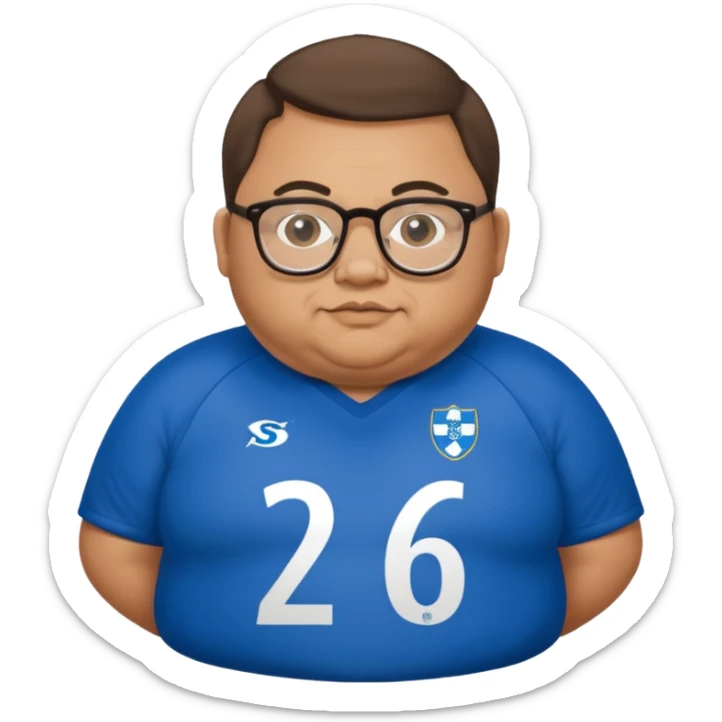 Realistic fat disabled man wearing glasses and a Sheffield Wednesday football shirt sticker