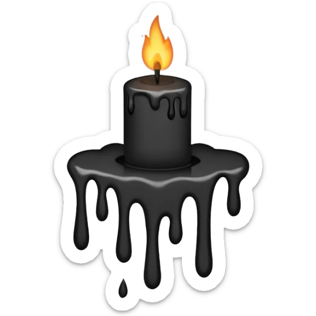 Minimalist emoji-style sticker of a candle with a broken or melted top and rising black smoke. No flame. Matte style. sticker