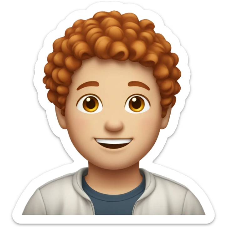 Bading redish curly little hair guy with corners in the hair chubby smiling sticker