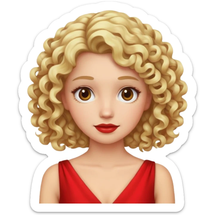Woman with curly blonde hair and red dress sticker
