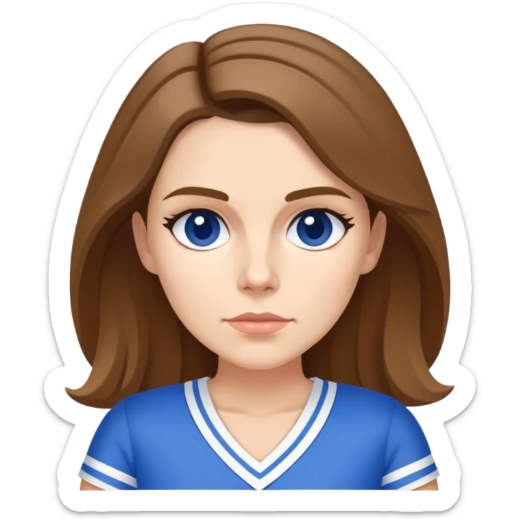 À partir du visage de Sophie Poyet habillée avec minijupe bleu et blanc sticker