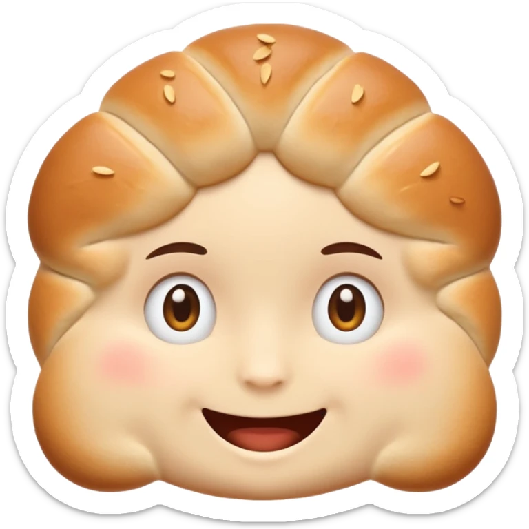 Friendly brötchen emoji avatar, cute and minimalistic style, warm eyes and gentle smile, flat design, soft shapes, clean modern look, highly recognizable at small sizes, centered composition, transparent or solid background, app icon quality. sticker