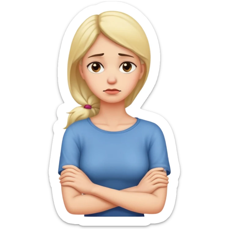 arms crossed holding neck sad woman sticker