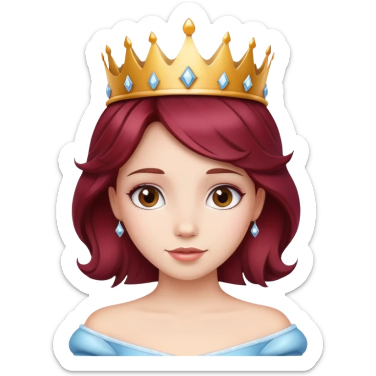 Beautiful burgundy haired girl wearing a princess crown sticker