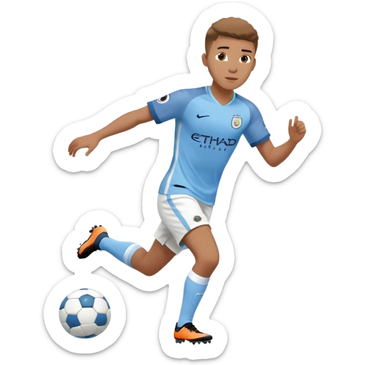Soccer player wearing Manchester City sky blue jersey and white shorts sticker