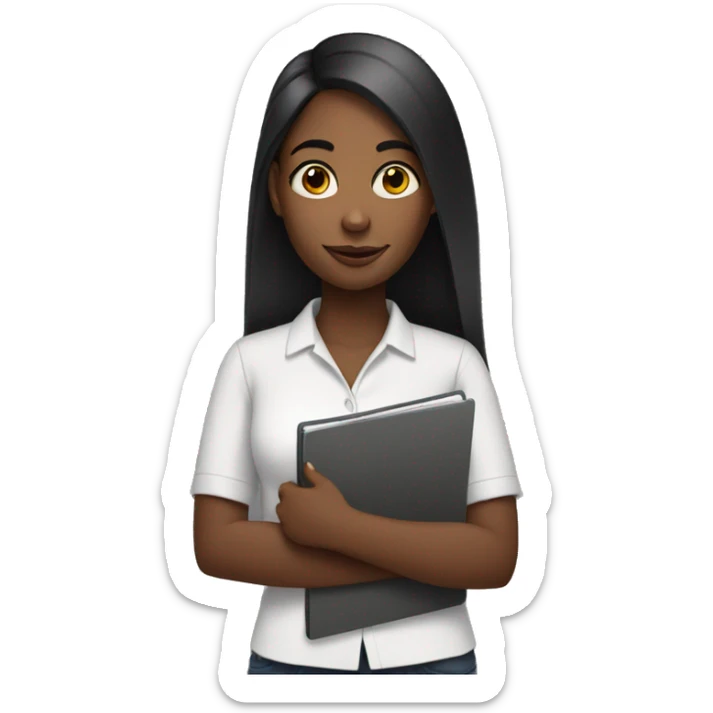 Young black woman with straight hair holding a clipboard sticker