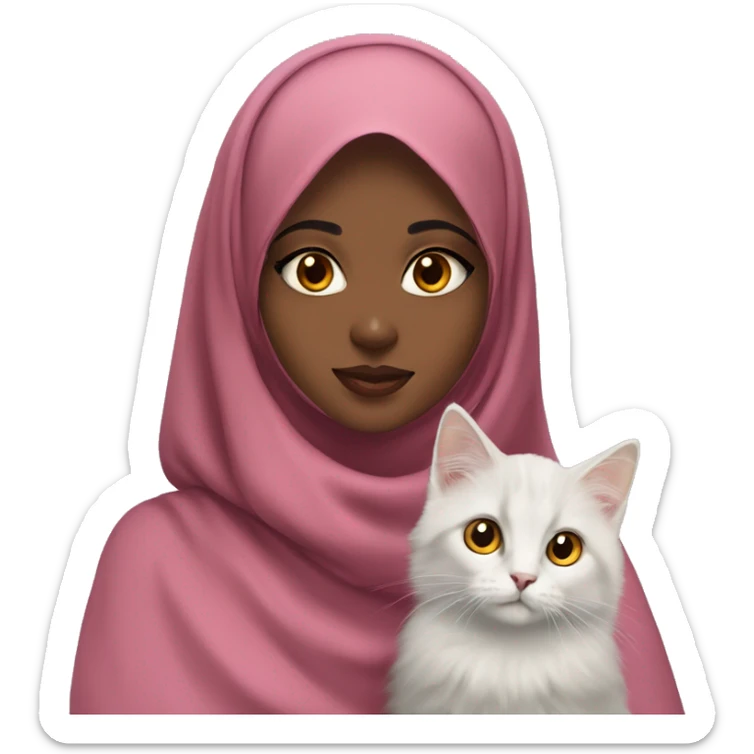 Pretty model Muslim Somali girl wearing khimar with her Turkish Angora cat  sticker