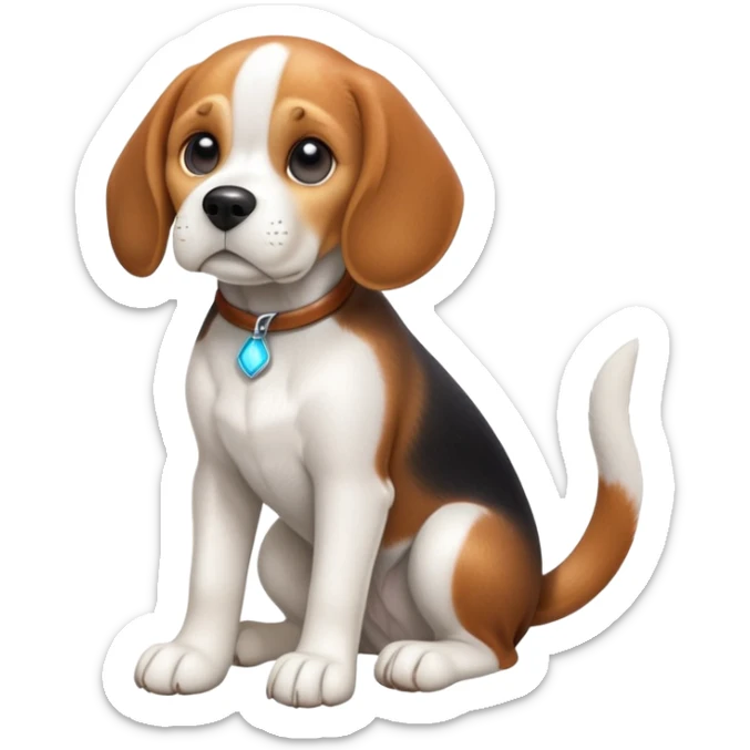cinematic-[beagle dog]-realistic-full-body-sitting-emoji,-tail-resting-loosely-beside-its-paws,-head-tilted-dramatically,-sleek-[beagle]-fur,-simplified-yet-realistic-focused-features,-highly-detailed,-glowing-with-an-almost-sarcastic-glow sticker