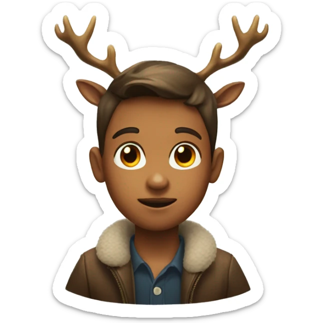 The head of a boy with antlers of a deer sticker