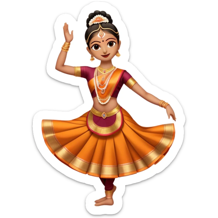 cinematic-realistic-bharatanatyam-dance-emoji,-depicted-as-an-elegant-classical-indian-dance-performance-with-graceful-poses,-intricate-costumes,-and-expressive-hand-gestures,-rendered-with-rich-textures-and-warm-dramatic-lighting, single dancer sticker