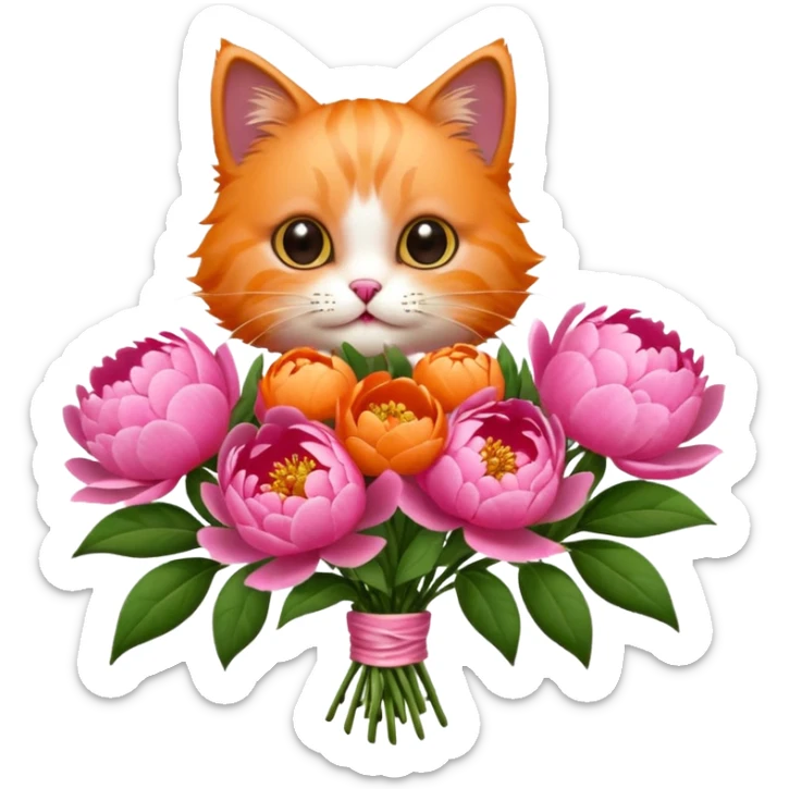 Cute cat Handing pink peonies like reaching a hand and handing them out a bouquet of them not a physical hand the cats hand  sticker