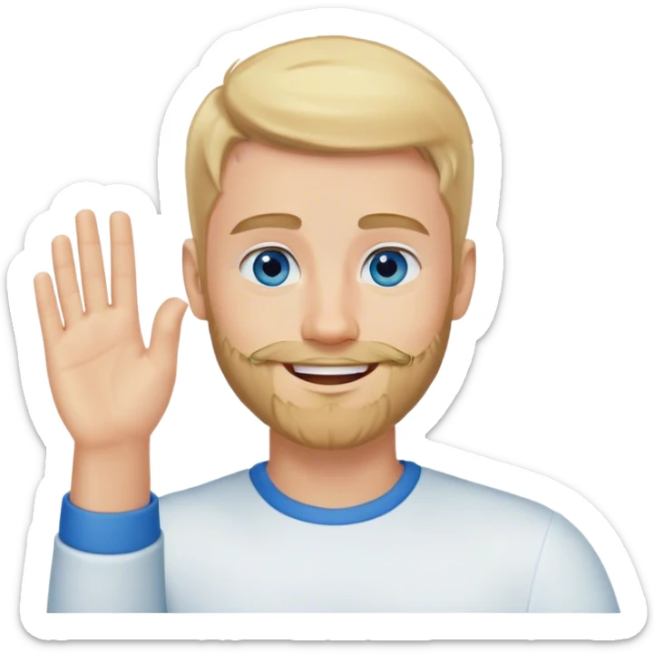 RAGAZZO BIONDO CON BARBA SENZA BAFFI  CAPELLI CORTI BIONDO OCCHI AZZURRI CHE SALUTA E SORRIDE sticker