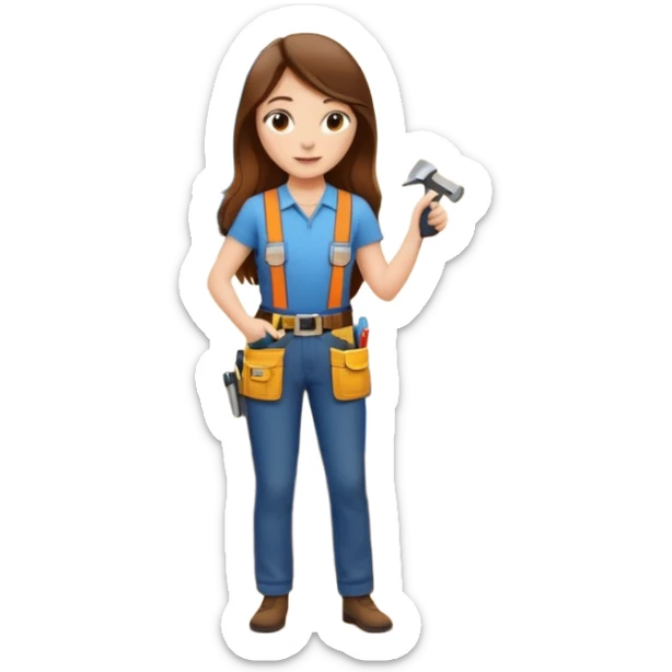beautiful girl with long brown hair constructing new lounge room area with flat screen tv and couch sticker