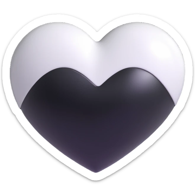 Elegant heart with Chanel vibes, shiny and glossy, black and white, 3D emoji style sticker