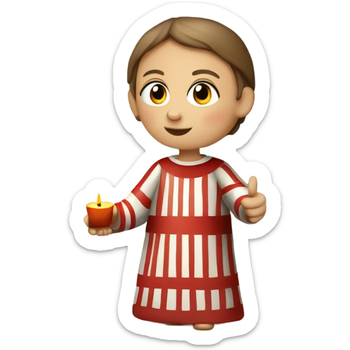11th century european child with tunic with horizontal white and red stripes and candle sticker