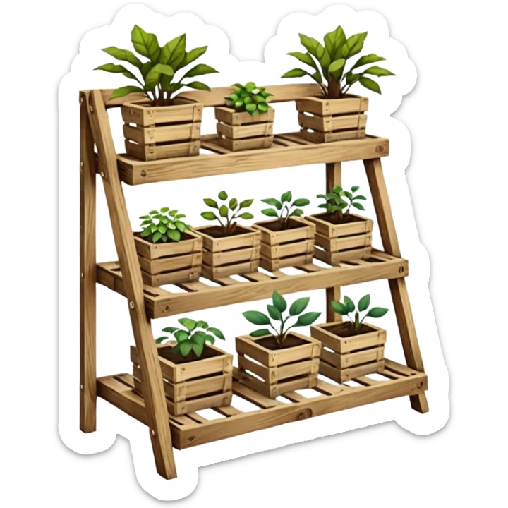 standing slanted Plant rack made from the wood of old oak pallets  sticker