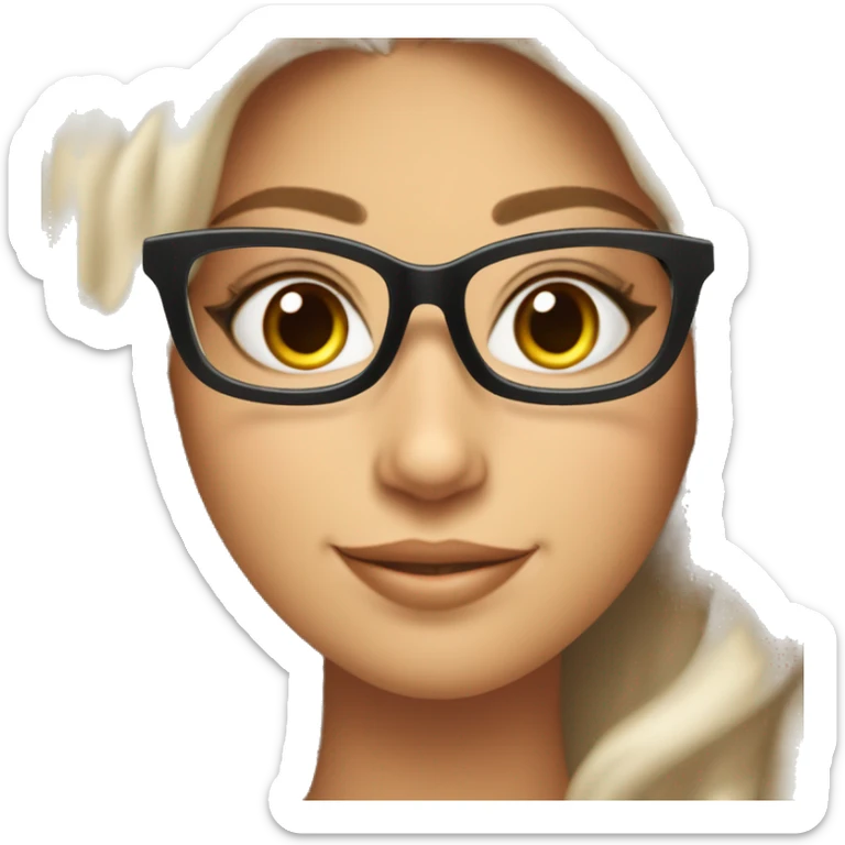 Chica tez blanca, rizada, con cat-eyeglasses, nariz perfilada, linda sonrisa sticker