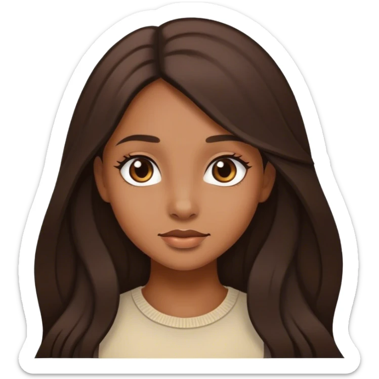 light brown skin girl with dark brown long hair pretty sticker