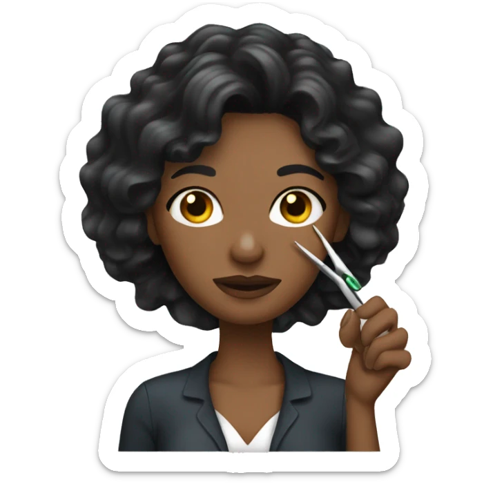 a women with black wavy hair holding tweezers  sticker