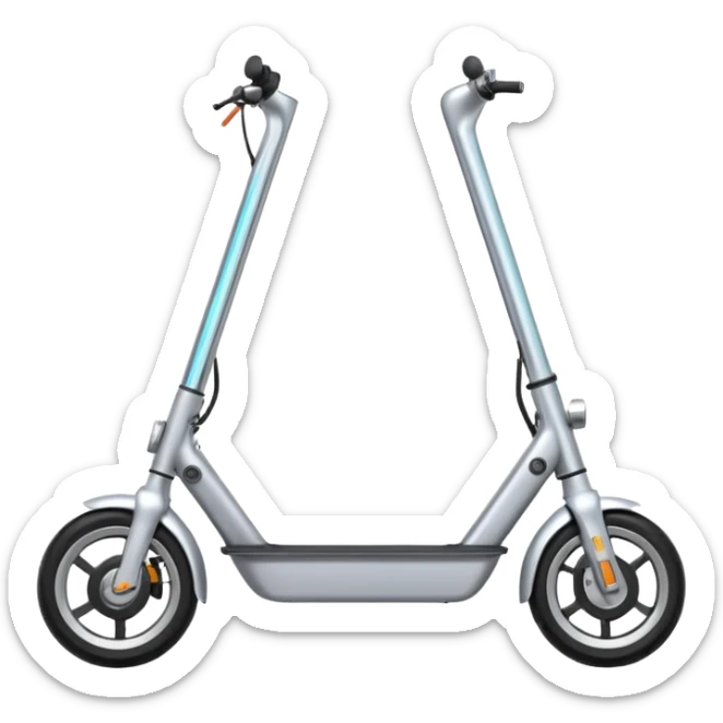 A futuristic electric scooter emoji made of silver chrome, sleek minimal frame, smooth metallic surface, subtle reflections, modern urban design, iOS emoji style, centered, clean white background sticker