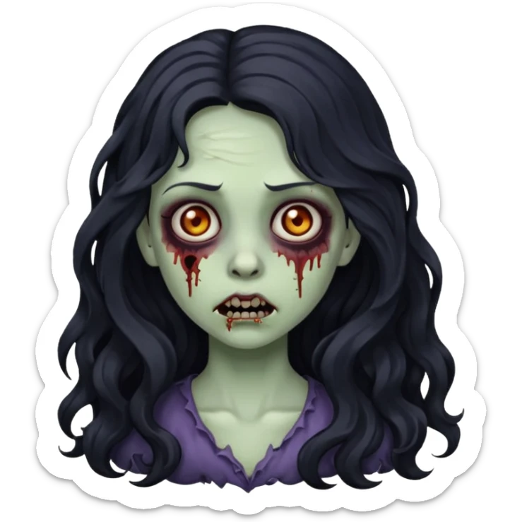 A girl zombie with long black wavy hair  sticker