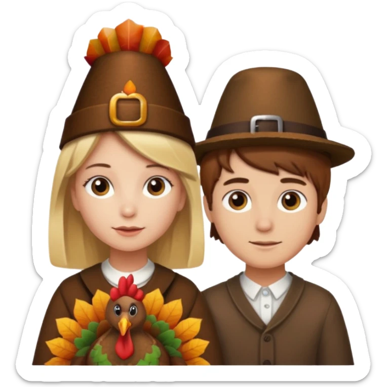 Blonde girl and brown hair boy at Thanksgiving sticker