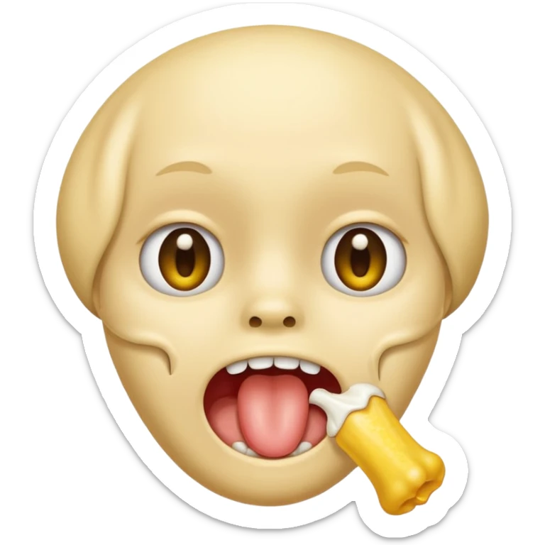 Do a drooling face with a half yellow bone in front of the mouth sticker
