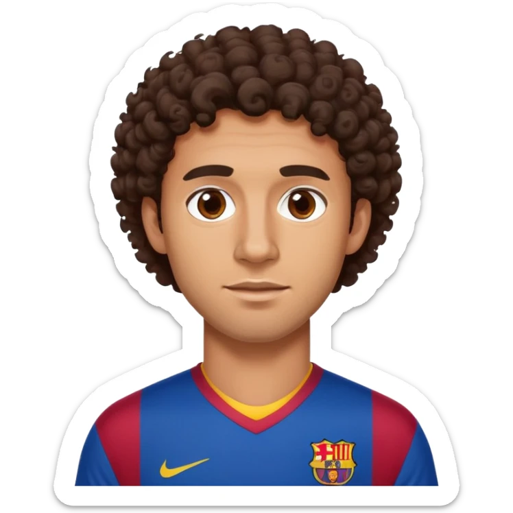Chico trigueño con el pelo rizo  marron oscuro y ojos marron oscuro con la jersey del Barcelona sticker