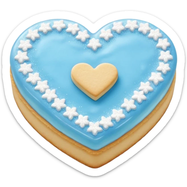 Realistic shortbread cookie in the shape of a heart with baby blue jelly middle filling and sprinkled powder sugar on top. sticker