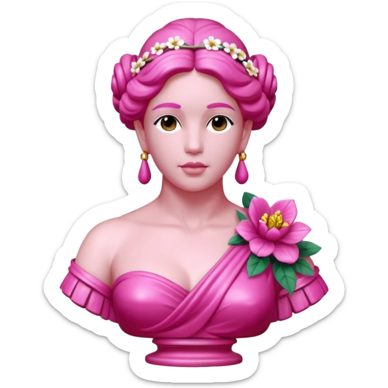 Jeff Koons style pink Grecian bust sculpture in a floral garden  sticker