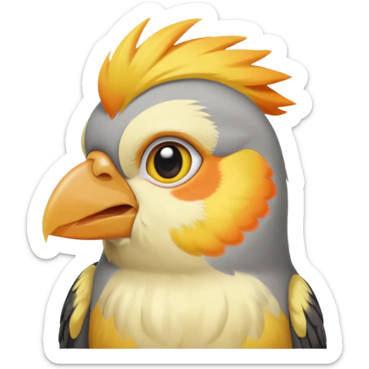 cockatiel in iOS emoji style, simple, cute, and expressive, with a yellow crest and orange cheek patch sticker