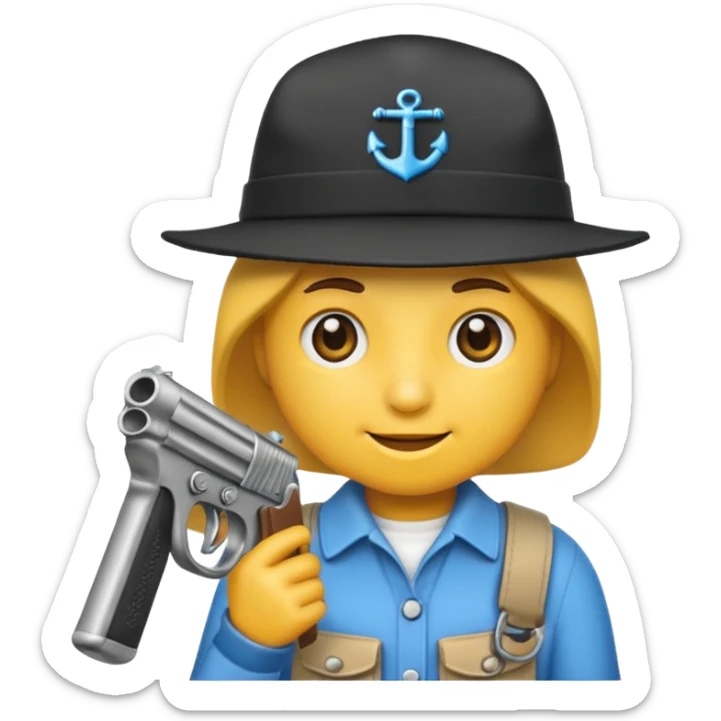 As un emoji blanco con una gorra y una garrafón un pistola  sticker