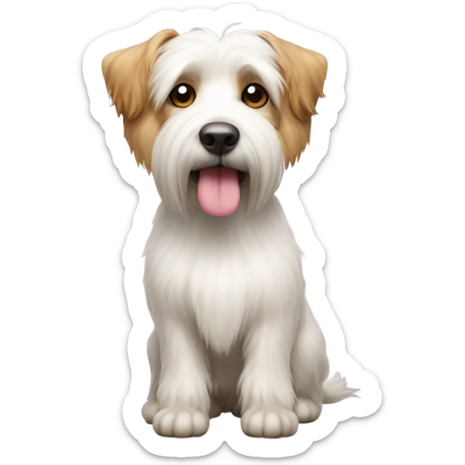 Perrita terrier tibetano blanco con una oreja marrón, ojos grandes muy tierna y con un lazo rosa sticker