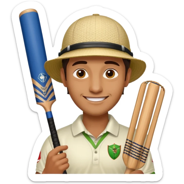 i want a emoji suitable for a logo s well.
it should contain a man holding cricket bat and is wearing all the cricket accessories with no face visible sticker