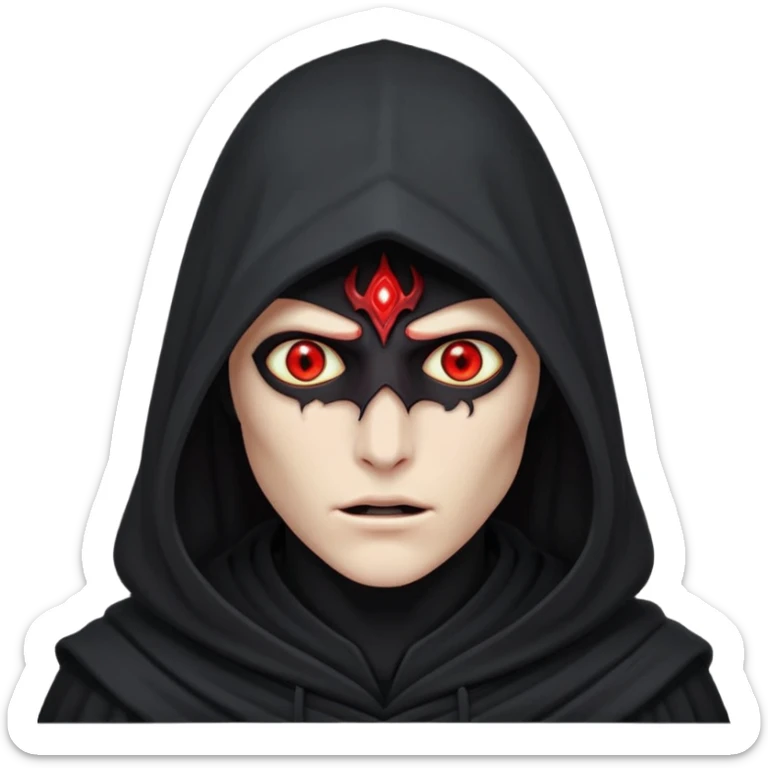 Nazgûl with glowing red eyes under a dark hood, mysterious and intimidating, designed for Slack emoji, no text sticker