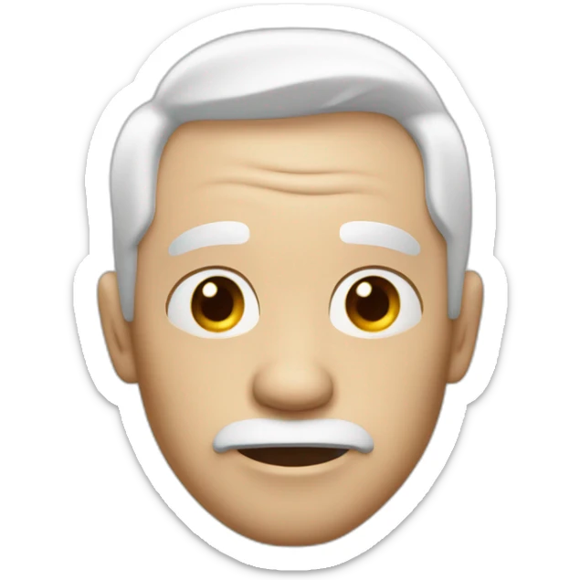 Man looking emotionless or depressed, white short hair, white skin, red nose and wrinkled sticker