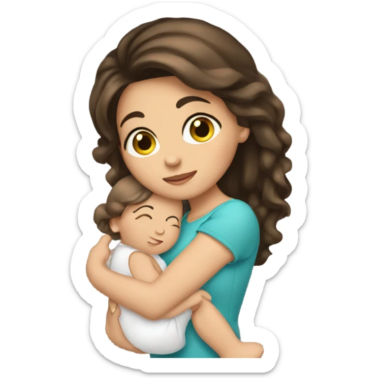 Pertty girl brunette hair holding baby sticker