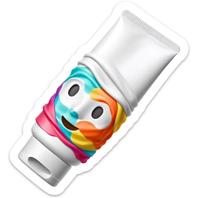 hand cream tube that is empty, crumpled, very wrinkled, cap on, no face, colorful and vibrant design, looks like a beauty product sticker