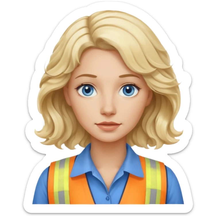 Blonde avec yeux bleus qui est architecte , cheveux ondulés , Sans lunettes  sticker