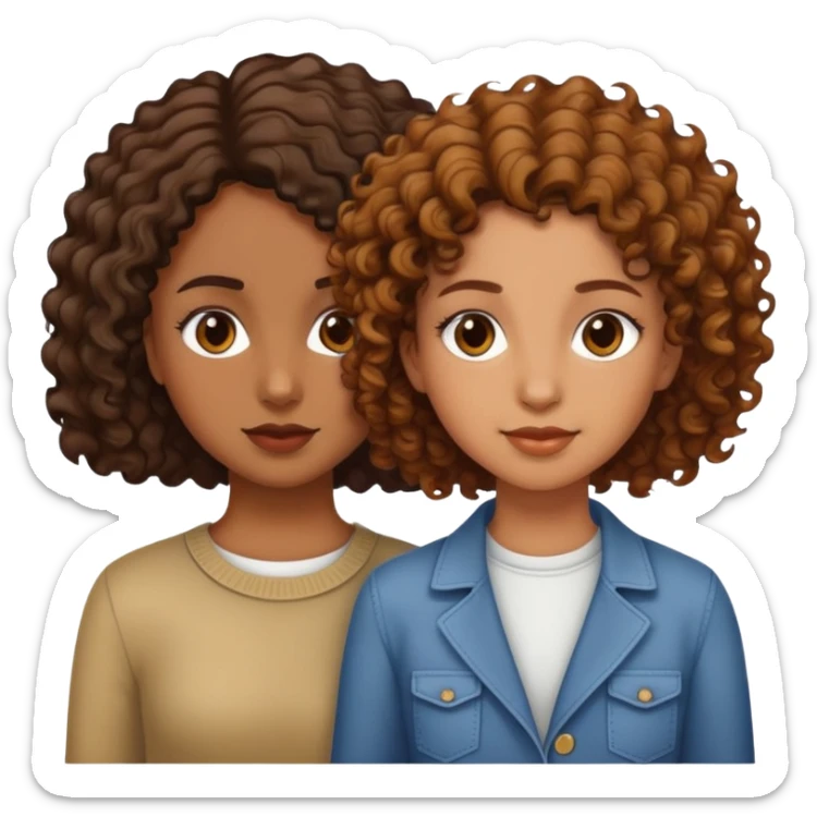 Two girls who are both brown. One is tall and has really short curly hair and the other one is shorter and has long wavy hair  sticker