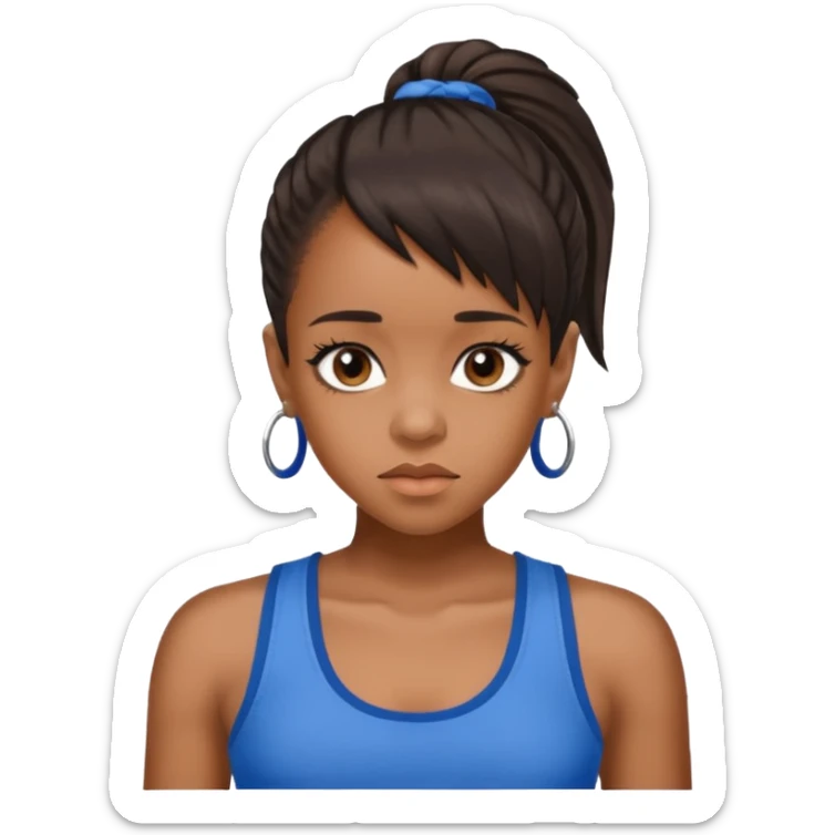 Lisa Left Eye Lopes brown eyes dark brown Ponytail hair, blue tank top sticker