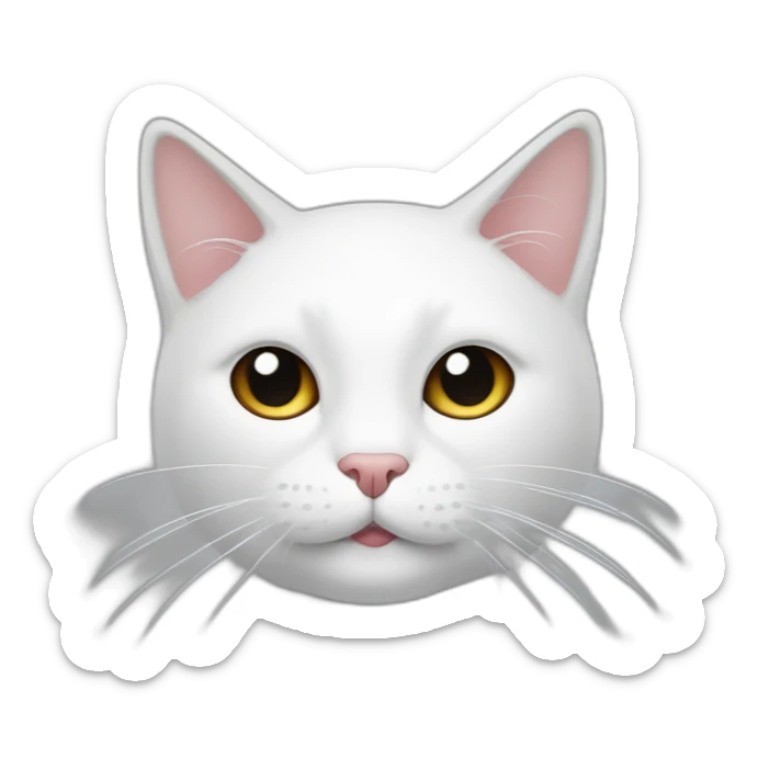 Gato color blanco con una linea negra en su cara de lado derecho sticker