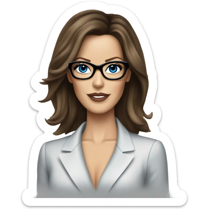  Realistic classy photo Kate Beckinsale blue eyes wearing glasses in a business meeting high fashion  sticker
