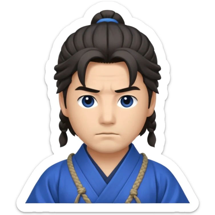 A calm samurai with tied hair, blue robes, and peaceful but deadly focus.
 sticker