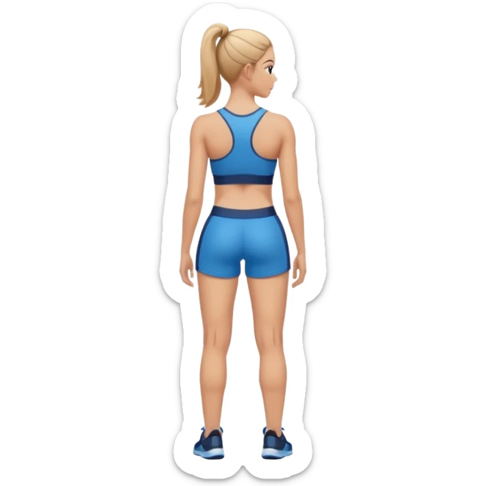 sporty woman cartoon emoji style without cloths back view sticker