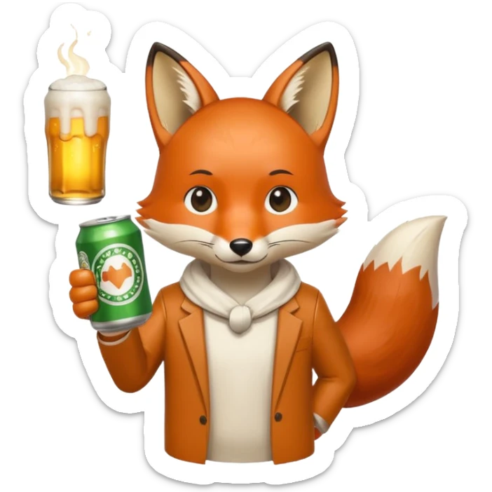 Un renard style manga qui tien une bierre marqué pmu sama sticker
