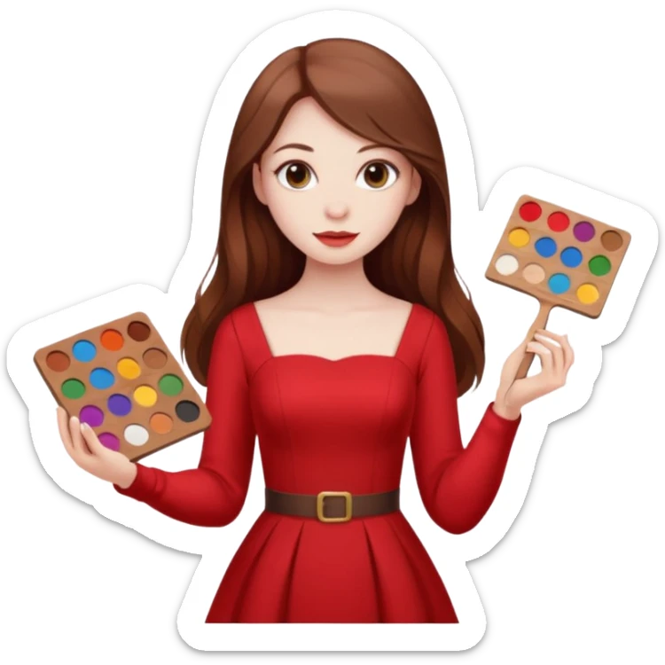 Una chica con una paleta y un vestido rojo y pelo largo sticker