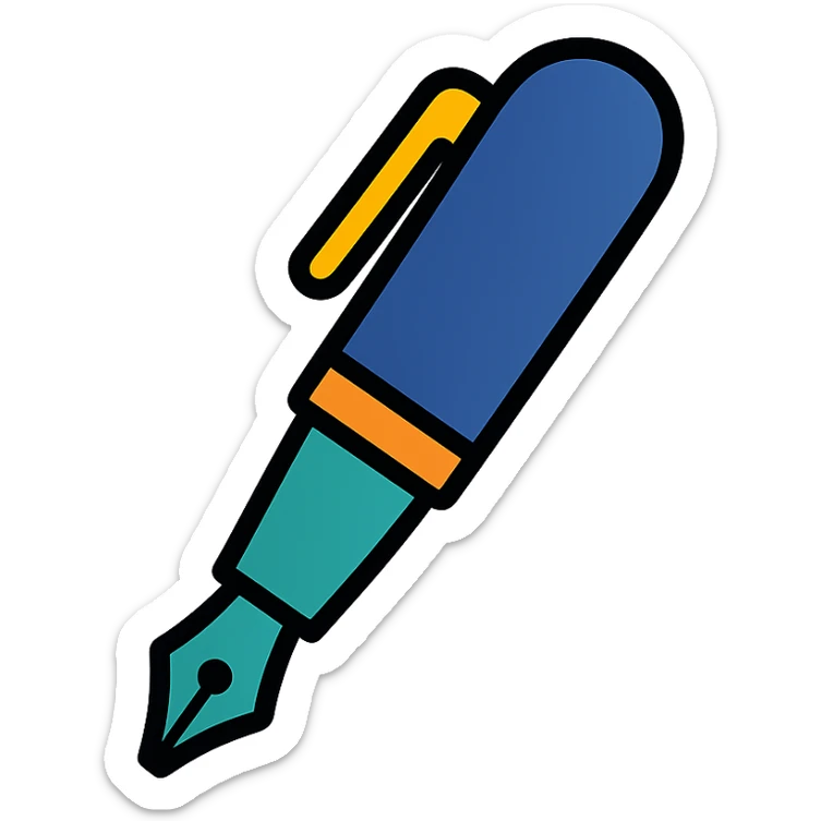 minimalist icon of a pen in botgoondie color palette, simple lines sticker