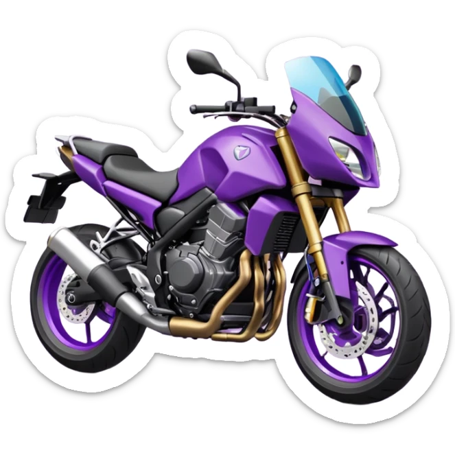 Créer un emoji copiable sur mon système iOS avec une moto mt07 noir mate / violet plus foncé que tu as et iridescent. le style de la mt07 doit être en sport. sticker