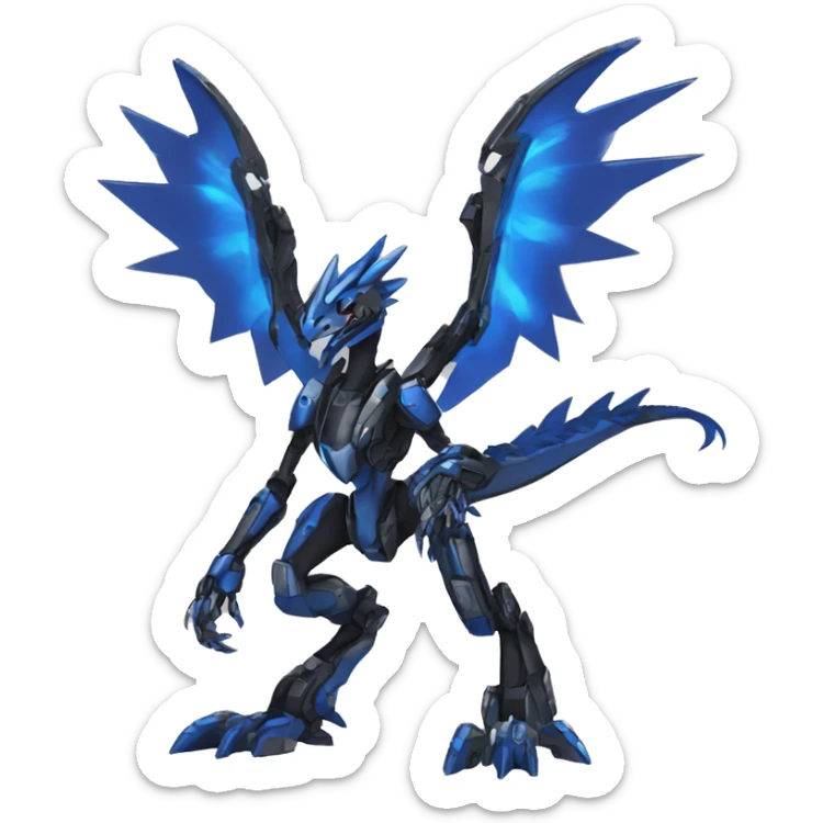  Cool Edgy Futuristic Black Blue Digimon-Fakemon-Raptor-Dragon-Mecha full body sticker